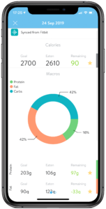 Personal training Marbella Traineriize app displaying nutrition summary